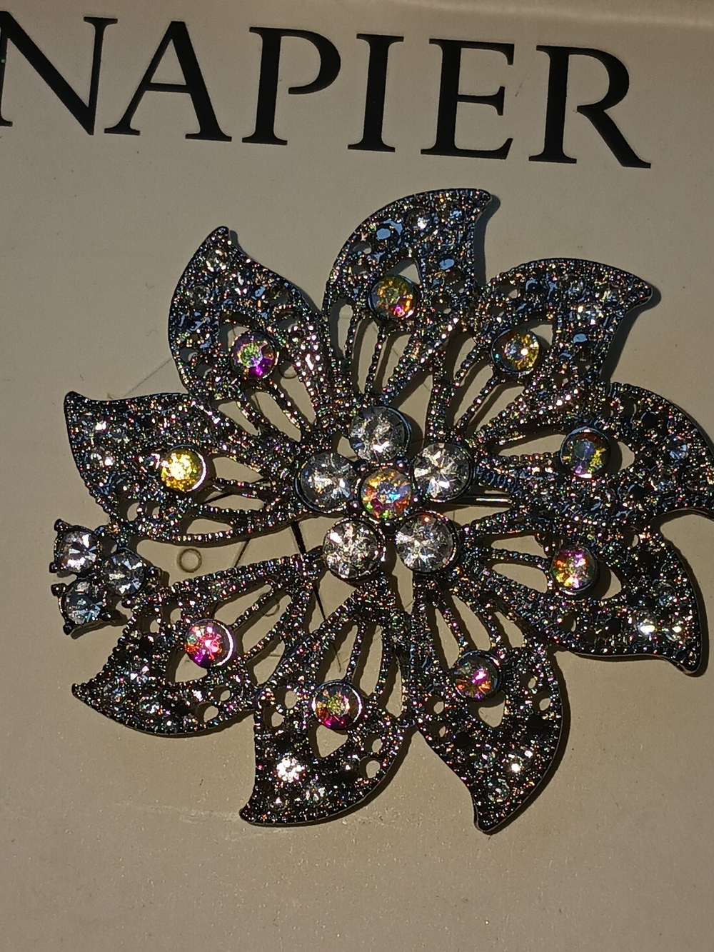Napier Iridescent Crystal Floral Brooch